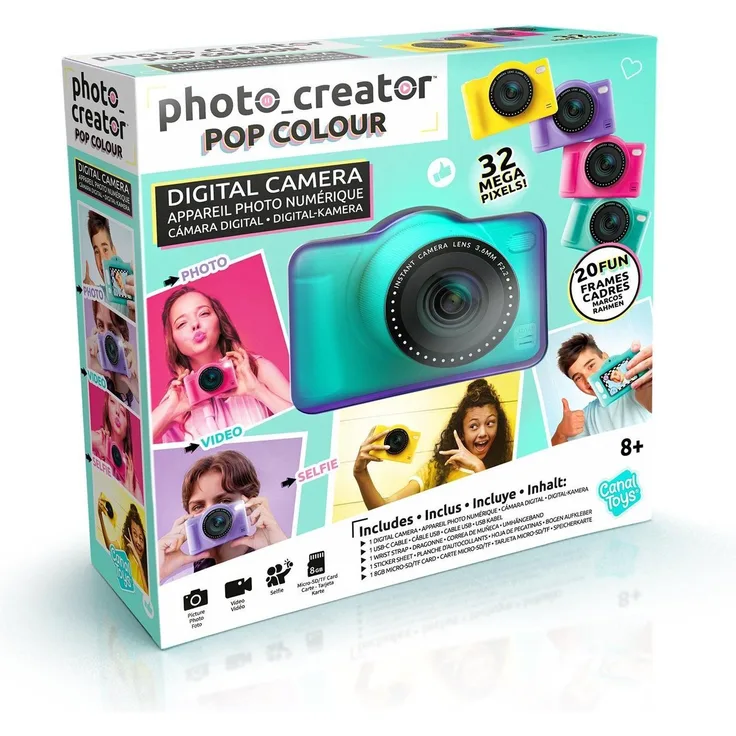 Canal Toys Photo Creator, Digitalkamera für Kinder mit 8GB Speicherkarte, USB-wiederaufladbar und Dekor-Aufklebern