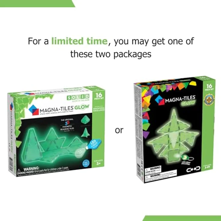 Magna-Tiles Glow In The Dark Set, Original Magnetische Baukugeln für kreatives Spielen, 16 Teile + LED-Licht, geeignet für Kinder ab 3 Jahren – Bild 2