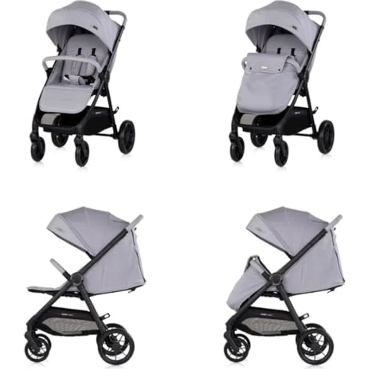 Chipolino Ultera Buggy, klappbarer Kinderwagen mit Federung, 5-Punkt-Gurt und Hinterradbremse, hellgrau – Bild 3