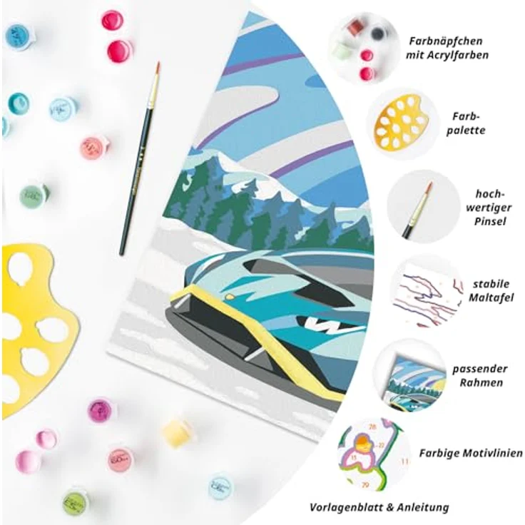 Ravensburger Malen nach Zahlen CreArt, Blauer Lamborghini, Made in Europe, FSC® - schützt Wald - weltweit, Malvorlagen mit farbigen Motivlinien – Bild 5