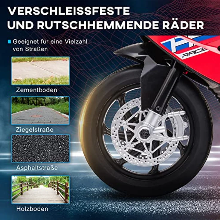 HOMCOM Kinder Elektro-Motorrad Kindermotorrad 6V Elektrofahrzeug Elektro-Dreirad Kinderfahrzeug mit 3 Musikmodi 2,5km/h Elektromotorrad für Kinder ab 18 Monaten PP Metall Rot 82,5 x 42 x 54 cm – Bild 4