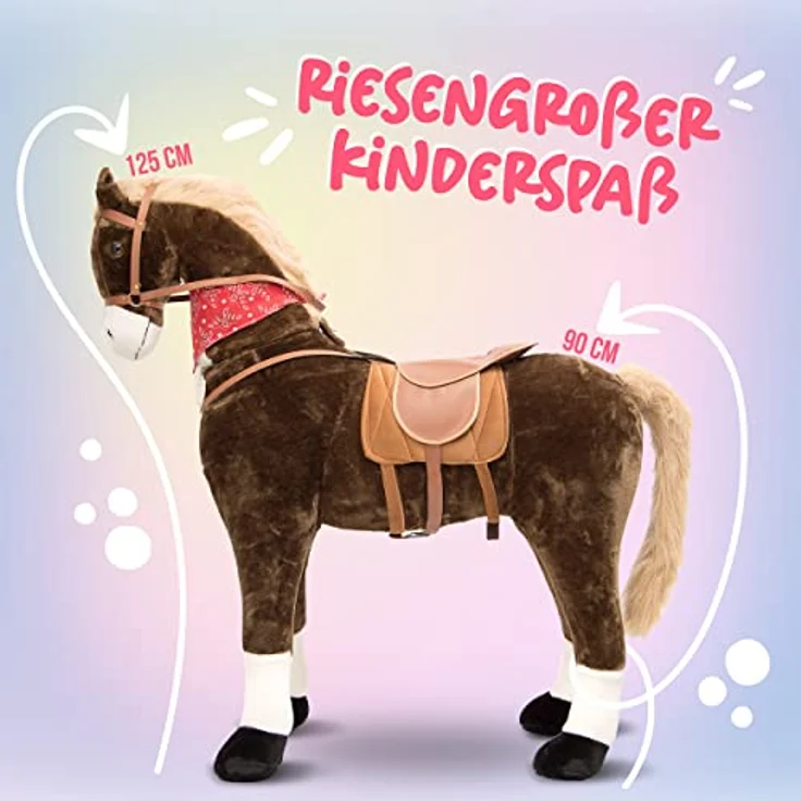 Pink Papaya Giant XXL Kinder Spielpferd zum Reiten Max 125 cm | Plüschpferd | Fast lebensgroßes Pferd zum Reiten für Kinder | Stehpferd bis 100kg belastbar mit Sounds – Bild 5