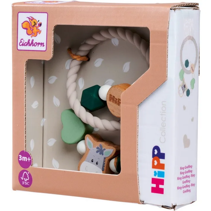 Eichhorn Greifling mit Ring HiPP, Babywelt Greifspielzeug mit Silikon- und Holzperlen, ab 12 Monate