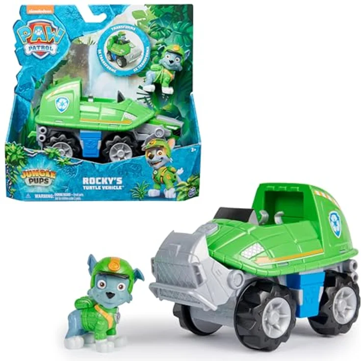 Spin Master Paw Patrol Jungle Pups, Spielzeug-Auto Rocky mit Schildkröten-Maul und stacheligem Schwanz, grün – Bild 1