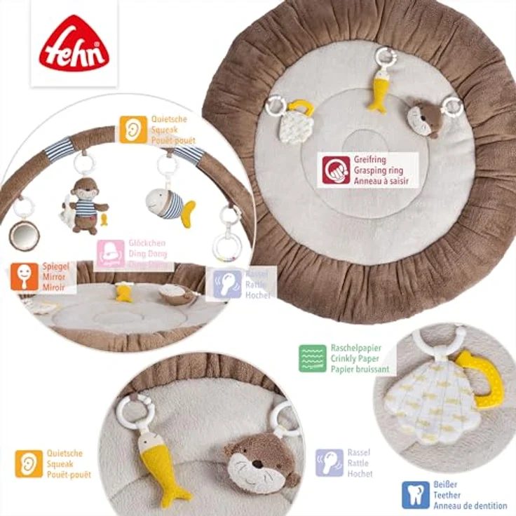 Fehn Otter Theo 3-D-Activity-Nest Spielbogen, besonders weich und gepolstert, Otter Braun/Sand, für Babys ab 0+ Monaten – Bild 5