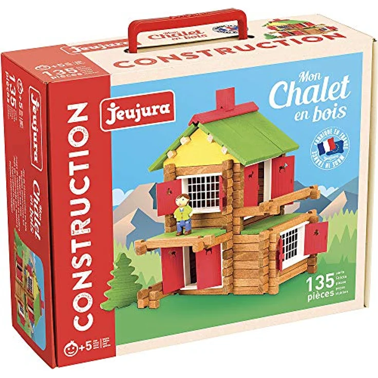 Jeujura Mein Holzchalet Baukasten im Kartonkoffer, 135 Teile, ab 5 Jahren, fördert Geschicklichkeit und Kreativität, Made in France – Bild 2