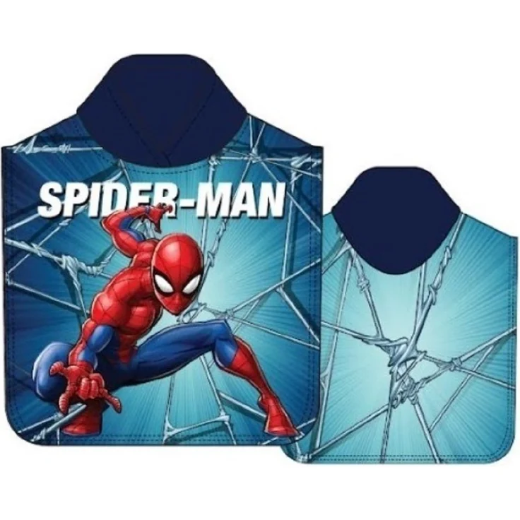 KK Badeponcho Spiderman Kinder Poncho mit Kapuze 50 x 100cm, 100% Baumwolle, waschbar bei 40°C
