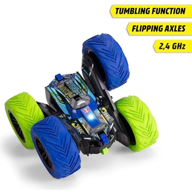 Dickie Cyber Flip RC Auto, ferngesteuertes Fahrzeug mit 360°-Stunts und LED-Licht, grün-blau – Bild 2