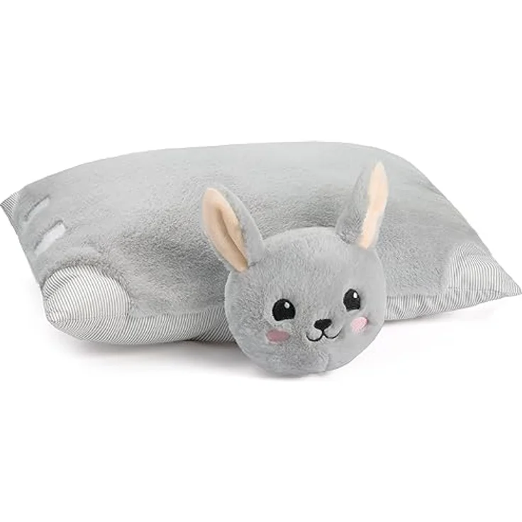 BRUBAKER Kuscheltier-Kissen Hase - 2 in 1 Plüschtier und Kuschelkissen - Grau, 40 x 30 cm - aufklappbares Kinder Plüschkissen mit Klettverschluss – Bild 3