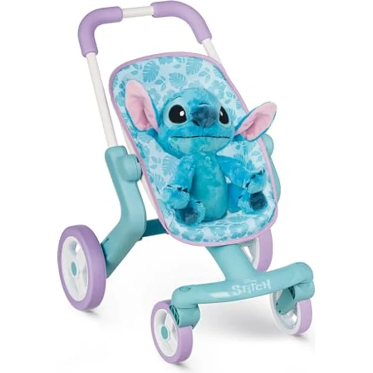 Smoby Puppenbuggy Stitch, inkl. Stitch-Plüschfigur 25 cm, leichter Kunststoffrahmen, Made in Europe