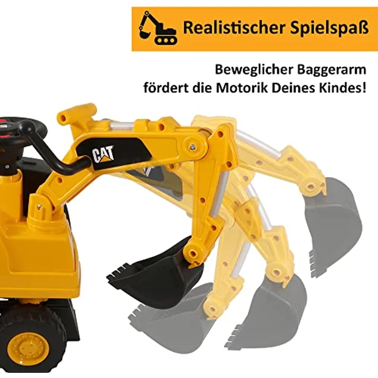 Lemodo Rutschauto mit Staufach | Sitzbagger mit beweglicher Schaufel | Sound-Lenkrad | Ab 1 Jahr, gelb – Bild 2