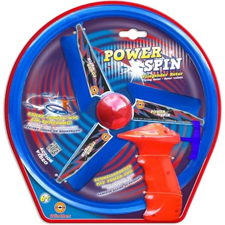Paul Günther 1646 - Fliegender Rotor Power Spin, inkl. Schnellstarter mit Power-Zug, für Kinder ab 6 Jahren, Propeller-Spiel kehrt zurück wie ein Boomerang, ca. Ø 26,5 cm – Bild 4