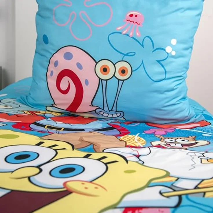 Herding Bettwäsche Set SpongeBob Schwammkopf, 100% Baumwolle/Renforcé, Kopfkissenbezug 80 x 80 cm, Bettbezug 135 x 200 cm, Reißverschluss, Wendemotiv, Multicolor – Bild 5