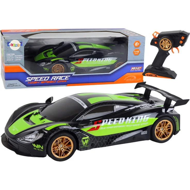 Lean Toys R/C Sportwagen 1:10, ferngesteuertes Auto in Grün und Schwarz mit hoher Geschwindigkeit und vollem Bewegungsumfang