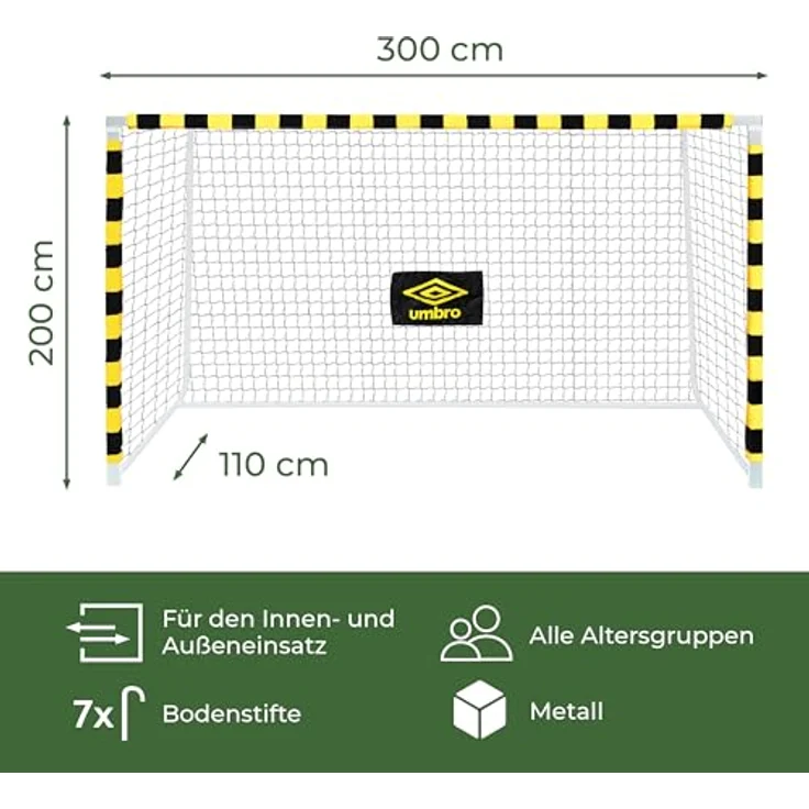 UMBRO Fußballtor 300 x 200 x 110 cm - Schwarz/Gelb - Fussball Trainingszubehör für Kinder und Erwachsene – Bild 2