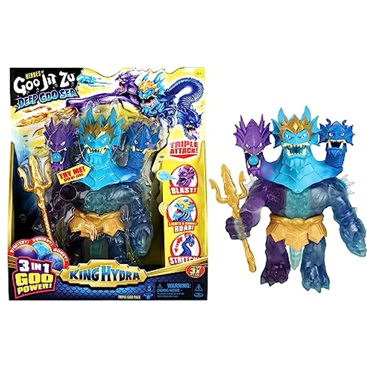 Heroes of Goo Jit Zu King Hydra-Figur, 3-in-1-Schleim-Power mit 3 Köpfen, Licht- & Soundeffekten, 80 cm dehnbar – Bild 1