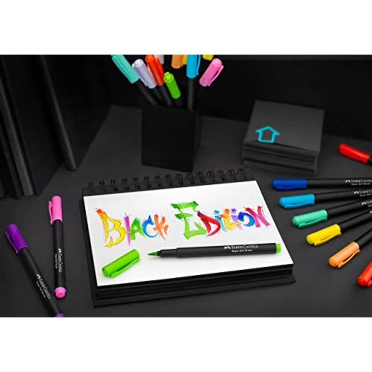 Faber-Castell 116452 - Filzstifte Set Black Edition 20er Etui, mit Pinselspitze, für Kinder und Erwachsene – Bild 5