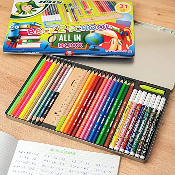 JOLLY Back to School Box | Schulstarterset mit 31 Teilen | inkl. Buntstifte, Fasermaler, Graphitstifte, Lineal & Radiergummi – Bild 4