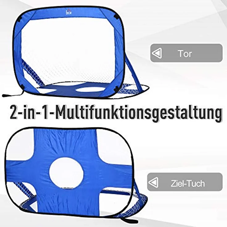 HOMCOM Fußballtore, Pop Up Tor, Tragbares Fußballnetz, 2er Set Minitore, mobil mit Tragetasche, Faltbar, Blau, 123 x 80 x 80 cm – Bild 4