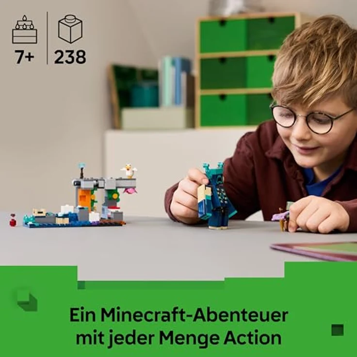 LEGO Minecraft 21274 Begegnung mit dem Wächter, Bausatz mit 238 Teilen, actionreiche Spielszene mit beweglichem Wächter und TNT-Funktion, mehrfarbig – Bild 2