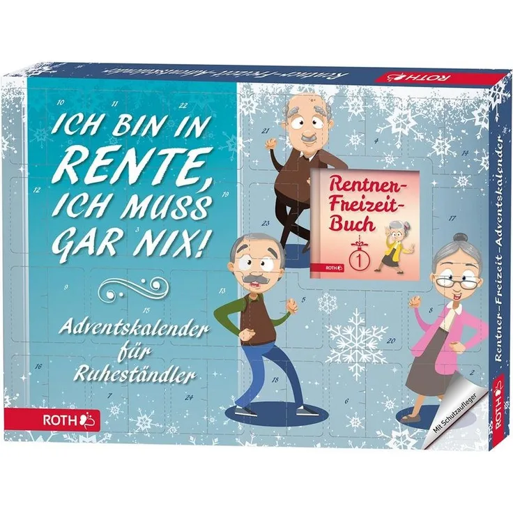 Roth Adventskalender Rentner-Freizeit, mit 24 Freizeit-Artikel und Buch, rechteckige Form, in bunt