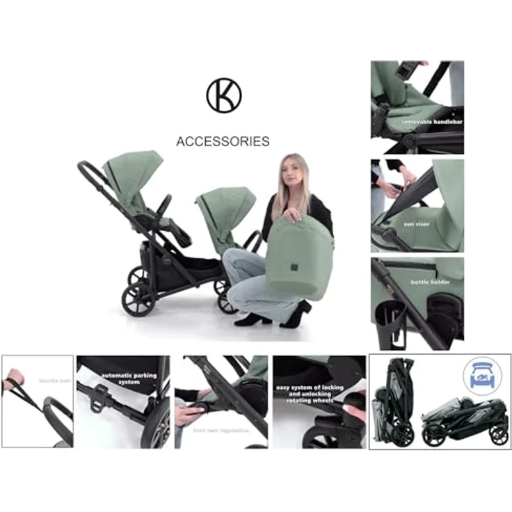 Kunert BRAV DUO 2in1 Doppelkinderwagen, hellblau mit Gelrädern und schwarzem Rahmen – Bild 7