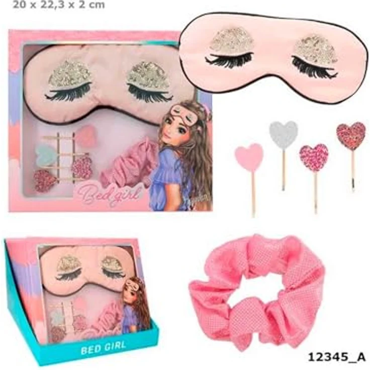 Depesche TOPModel Schlafmasken Set Beauty and Me, Rosa und Pink mit Glitzer, inkl. Maske mit Schlafaugen, Scrunchie und Haarklammern – Bild 2