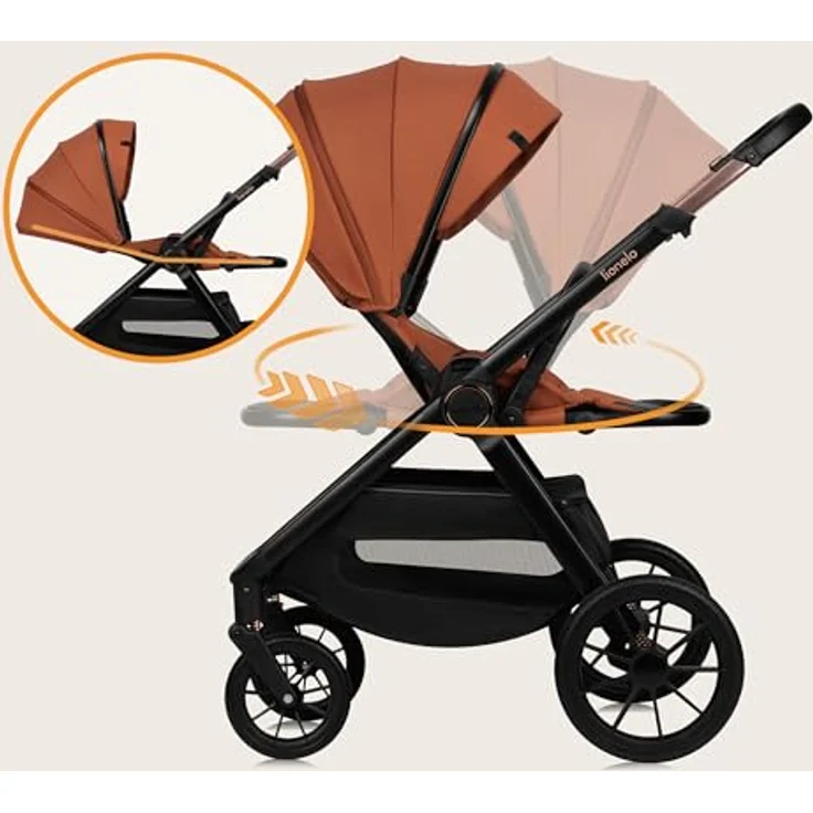 Lionelo LO-Layla 3in1 Kinderwagenset, Kombikinderwagen in Cognac, 3-teilig mit Babywanne, Babyschale und Sportwagenaufsatz, EN 1888, All-Terrain-Räder – Bild 3