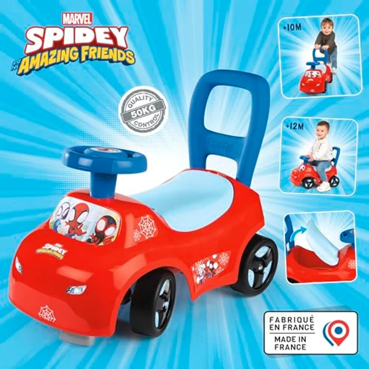 Smoby Spidey Rutscher, wendiges Kinderfahrzeug mit Hupenlenkrad, Rückenstütze, Staufach und Kippschutz, für Kinder ab 10 Monaten – Bild 2