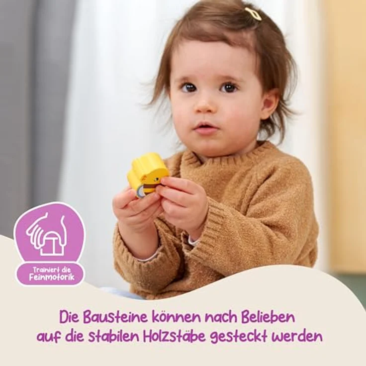 Eichhorn Bee Happy Steckspiel, 14-tlg. aus FSC®-zertifiziertem Holz, fördert Feinmotorik und Auge-Hand-Koordination – Bild 4