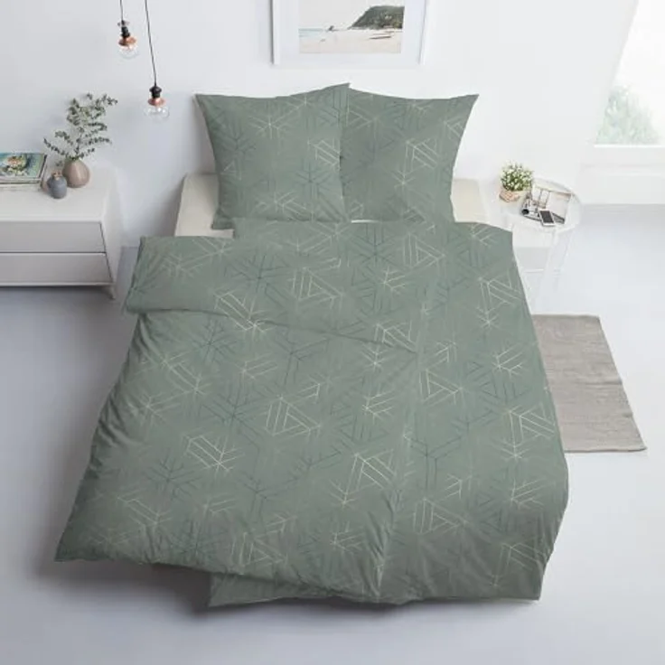 ESTELLA Mako-Satin Bettwäsche 135x200 Luan Mint Uni Waben Rauten 7919-520, 100% Baumwolle, supergekämmt, umweltfreundlich, Öko-Tex Standard 100 – Bild 1