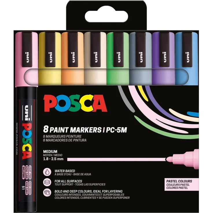Posca UNI PC-5M Pastellmarker, 8er Etui mit 2.50 mm Spitze, für vielseitige kreative Anwendungen