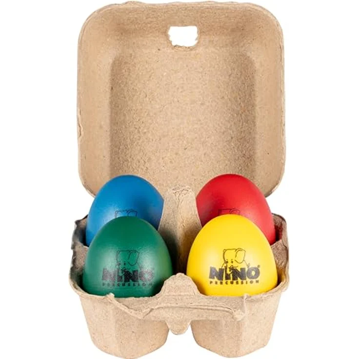 Nino NINOSET20 Egg Shaker Set, 4er Set in Grün, Blau, Gelb und Rot mit klarem Klang und praktischer Aufbewahrungsbox – Bild 2