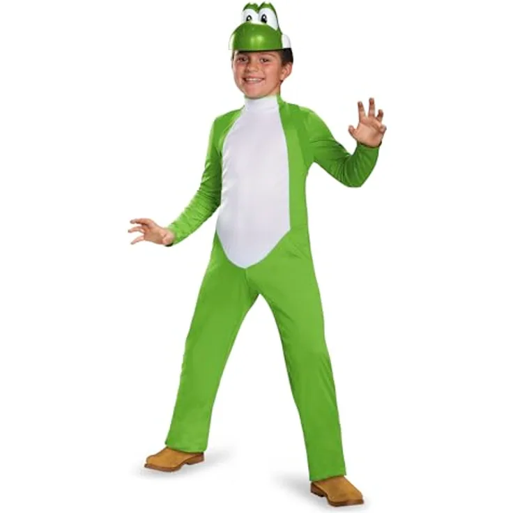 Disguise Yoshi Deluxe Kinderkostüm, grüner Overall mit aufblasbarem roten Panzer und Kopfbedeckung, 116 cm
