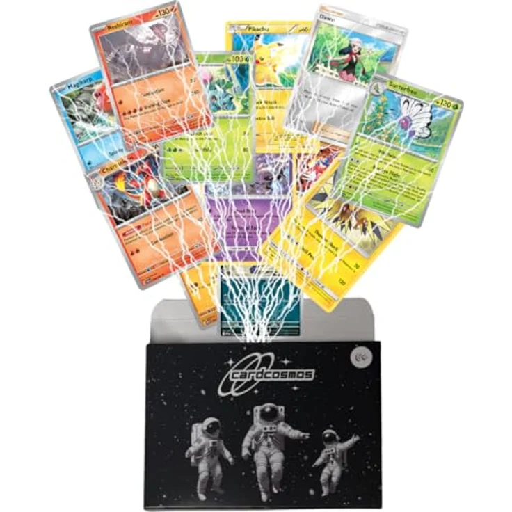 cardcosmos 100 Karten Set - Pokemon Karten Englisch, inkl. 12 Holo/Reverse Holo, 100 Kartenhüllen, keine Duplikate, ideale Geschenkbox für Kinder & Sammler – Bild 1