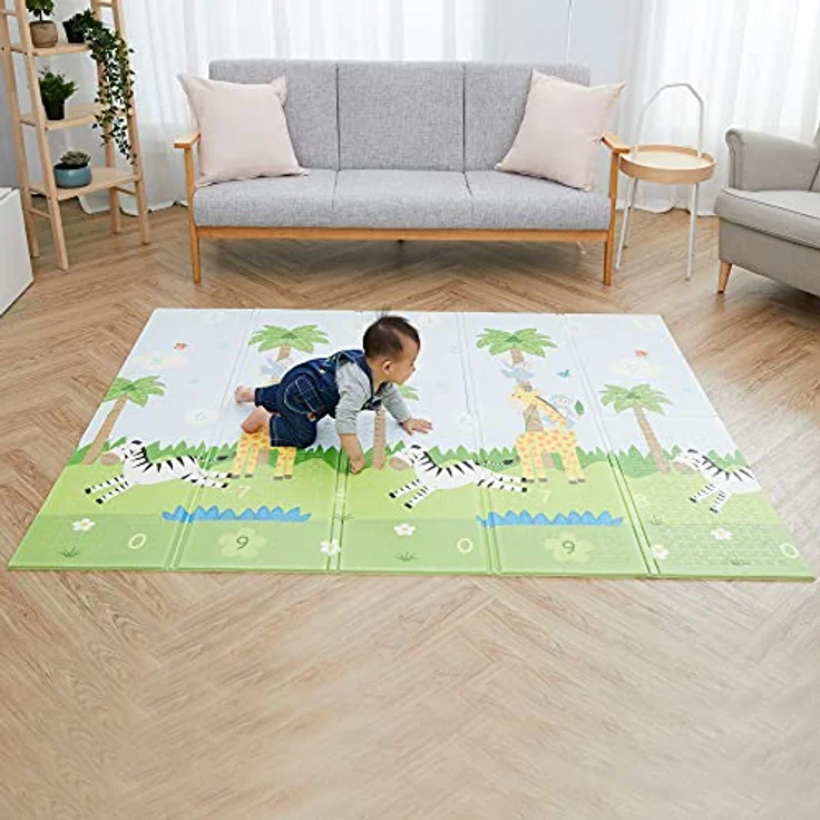 Teamson Kids Fantasy Fields Safari Krabbelmatte, 1.97m x 1.54m, doppelseitig mit Dschungeltieren, 1 cm dicke Polsterung, leicht zu reinigen – Bild 4