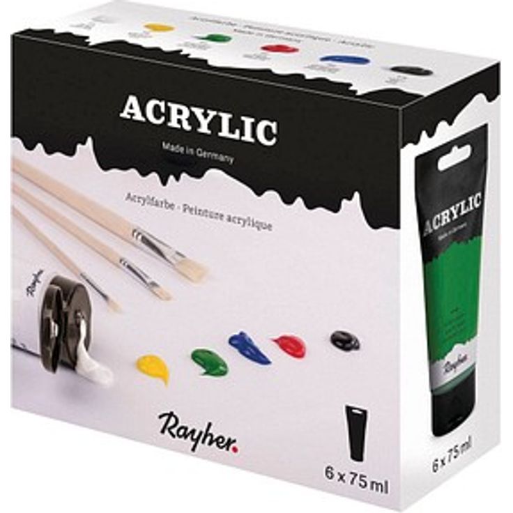 Rayher Acrylic-Set, farbsortiert mit 6 Acrylfarben à 75 ml, wasserfest und gut deckend, Made in Germany