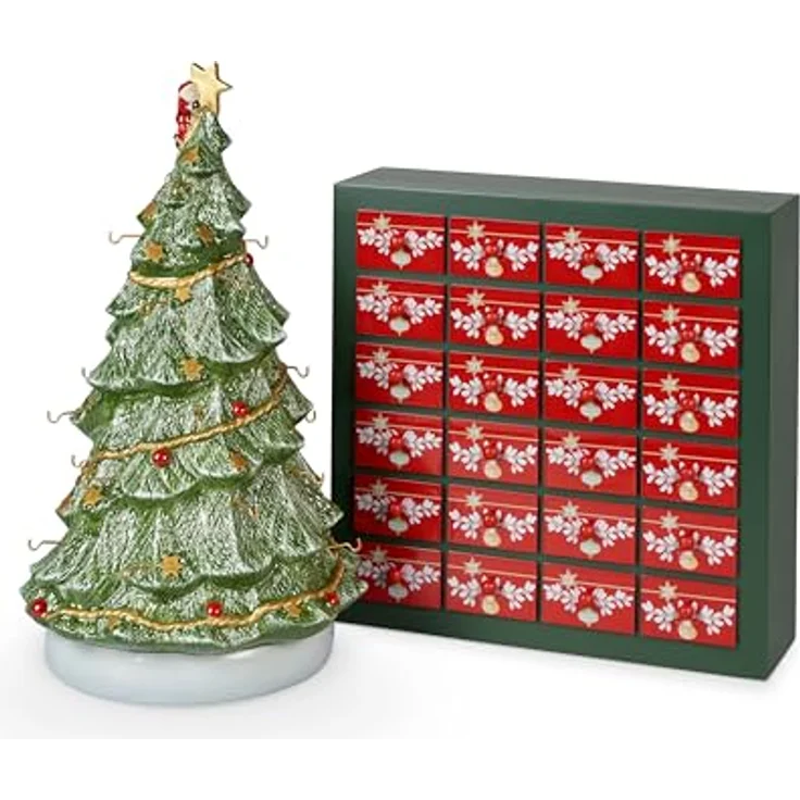 Villeroy & Boch - Christmas Toy'S Memory Adventskalender Set 26 Teilig Mit 24 Porzellanfiguren Inklusive Weihnachtsbaum Zum Aufhängen, 24 Türchen, Weihnachten, Weihnachtsdeko, Porzellan, Grün-Holzrahmen – Bild 1