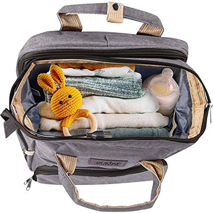 all Kids United® Baby Wickelrucksack Deluxe, Wickeltasche mit integriertem Kinderbett, Wickelauflage, USB Ladeausgang, wasserfest, grau – Bild 5