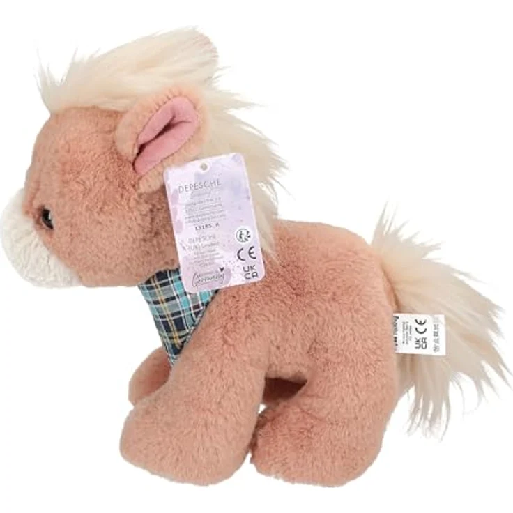 Miss Melody Plüschpferd Dancer, 20 cm – weiches hellbraunes Kuscheltier mit kariertem Halstuch und cremeweißer Mähne – Bild 5
