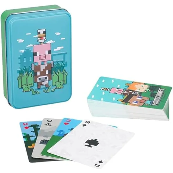 Paladone Minecraft Offiziell lizenzierte Tierspielkarten Dose - Gamer Geschenkset, 52 Karten, Aufbewahrungsdose, Standard Deck - für Jungen und Mädchen