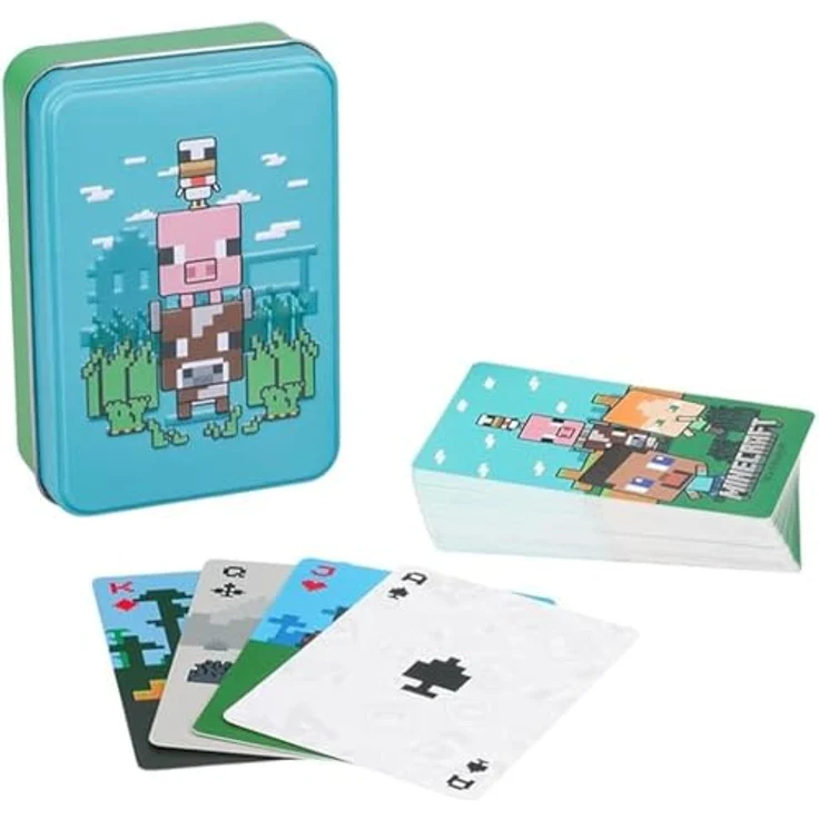 Paladone Minecraft Offiziell lizenzierte Tierspielkarten Dose - Gamer Geschenkset, 52 Karten, Aufbewahrungsdose, Standard Deck - für Jungen und Mädchen – Bild 1