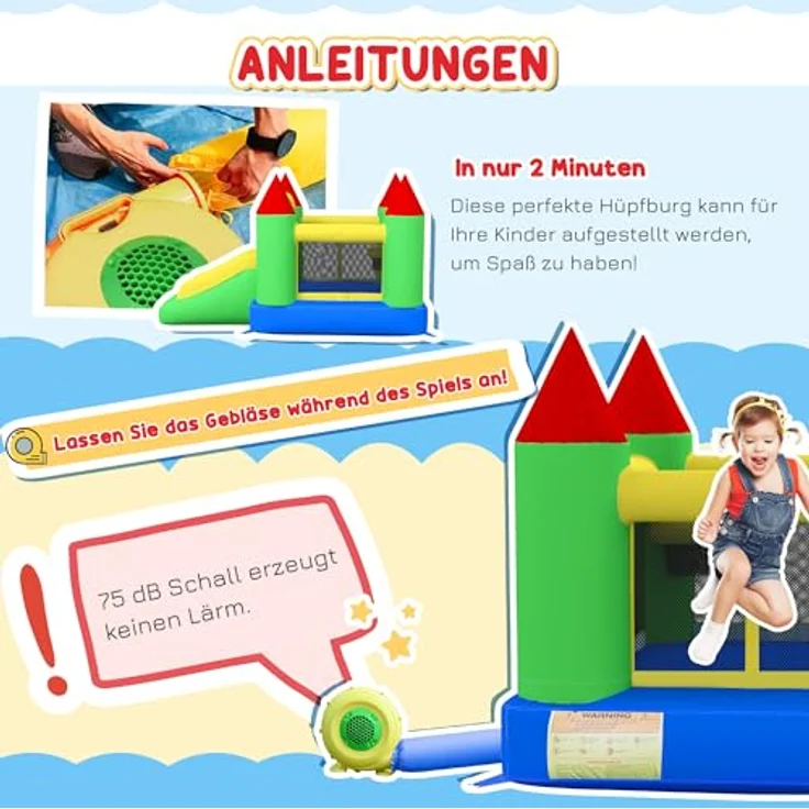 HOMCOM Hüpfburg mit Gebläse, Rutsche, Trampolin, (Kinderhüpfburg, 1-tlg., Spielburg), für Kinder 3 bis 10 Jahre, Oxford, 300 x 180 x 160 cm, Mehrfarbig – Bild 7