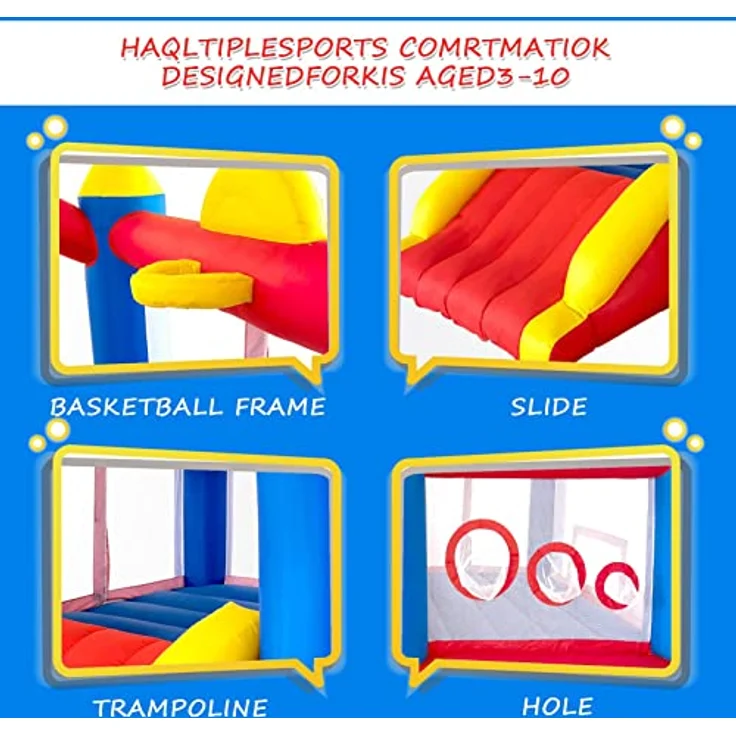 Ballsea Hüpfburg mit Gebläse, Genäht aus Extra Dickem Material, langlebig, Aufblasbares-Hüpfburg für 3 bis 4 Kinder. Hüpfburg Kinder Indoor (315x245x194cm) – Bild 3