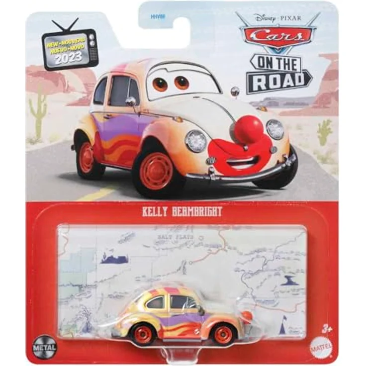 Disney Cars Kelly Beambright HKY31 Spielzeug-Rennwagen, 1:55 Metallauto, Volkswagen Käfer, Circus Velocitas Clowntoy – Bild 5