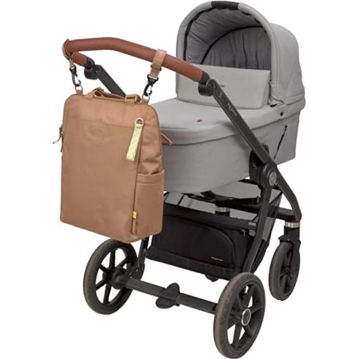 LÄSSIG Baby Wickelrucksack Wickeltasche mit Wickelunterlage, Kinderwagenbefestigung, Netztasche in almond – Bild 3