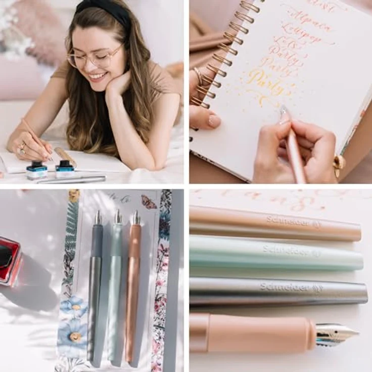 Schneider Füllhalter Callissima Mint, Kalligraphie-Füller mit Federbreite 1,5 mm in edler Metallic-Optik, inkl. Tintenpatrone Bermuda Blue – Bild 4