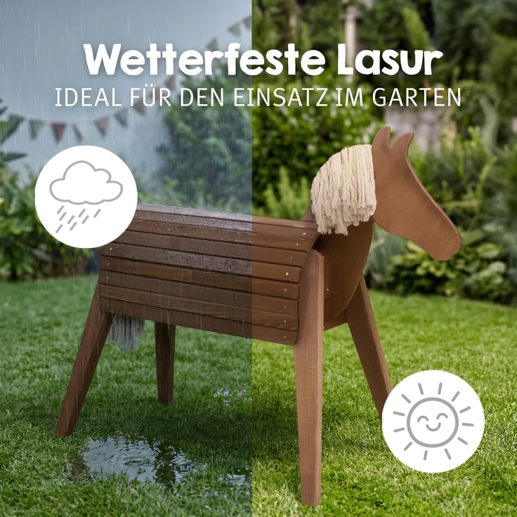 roba Outdoorpferd aus Massivholz - Wetterfestes Holzpferd für den Garten - Voltigierpferd zum Reiten, Klettern und Turnen - Holzspielgerät - Teakfarben – Bild 5