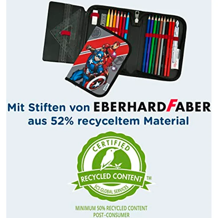 Scooli Marvel Avengers Schüleretui - gefülltes Federmäppchen mit Eberhard Faber Stiften - stylische Federmappe mit Motiv - Stiftebox für Buntstifte und Bleistifte - ideal für die Schule – Bild 4
