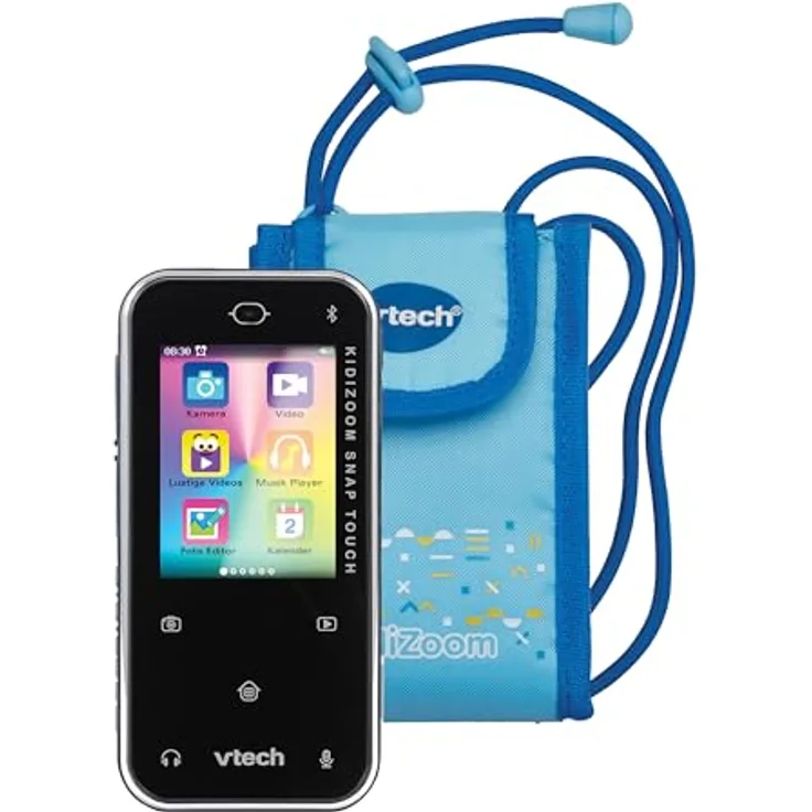 VTech KidiZoom Snap Touch, Kinderkamera mit 5 MP Dual-Kamera, 2,4-Zoll-Touchscreen, blau mit Tasche